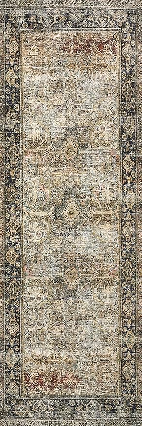 Loloi Layla Collection LAY-03 Olive/Charcoal 9'-6" x 14' .13" Thick Area Rug, Soft, Durable, Vintage Inspired, Distressed, Low Pile, Non-Shedding, Easy Clean, Printed, Living Room Rug