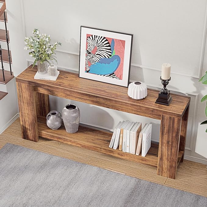 Farmhouse Console Table with Storage Shelf, 70.9” Extra Long Sofa Table Behind Couch, Rustic Entryway Accent Table for Hallway, Living Room, or Foyer, Entrance Rustic Brown