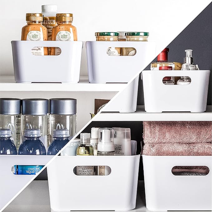 BINO | Plastic Storage Bins, Large - 2 Pack, White | THE SOHO COLLECTION | Pantry Organizers and Storage Containers Fridge Organizer Bins Kitchen Cabinet Organizer Medicine Cabinet Bin
