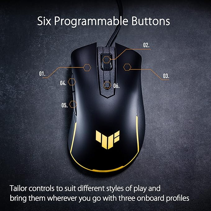 ASUS TUF Gaming M3 Gen II Wired USB Gaming Mouse – Right-Handed Ergonomic, 59g Lightweight, 8K DPI, IP56 dust & Water Resistance, Antibacterial Guard, 6 Programmable Buttons, PC/Mac Support - Black