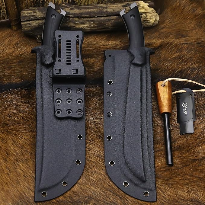 BA-KOR 14.1-inch full tang (9CR18MOV) Survival Machete + K-type sheath and 5.9-inch cerium-powered igniter. Suitable for outdoor hunting, camping, obstacle clearance, barbecuing, fishing, kitchen cutting for daily carry (EDC), and as a gift.