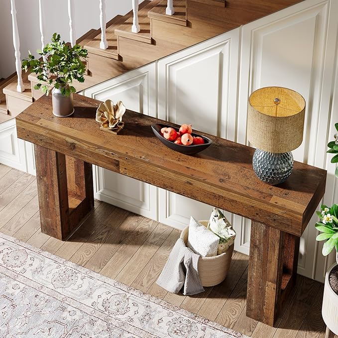 Tribesigns 63-Inch Long Console Table, Farmhouse Wooden Sofa Table Behind The Couch, Narrow Entryway Table for Entrance, Hallway, Living Room (Mix Brown)