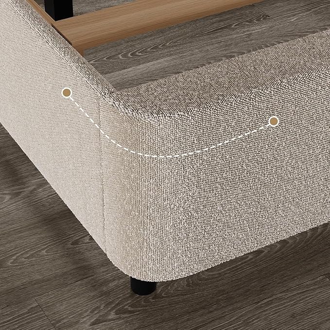 HOMBCK Bed Frame Queen Size, Boucle Upholstered Platform Queen Bed Frame with Headboard, Soft Headboard with Rounded Corners Design, Wood Slats, No Box Spring Required, Easy Assembly, Beige
