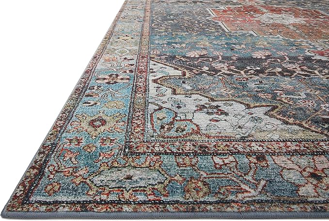 Loloi Margot Collection MAT-05 Ocean/Brick 2'-6" x 7'-6" Runner Rug feat. CloudPile, No-Shed Easy Clean Large Patterned Area Rug for Living Room, Bedroom, Dining Area
