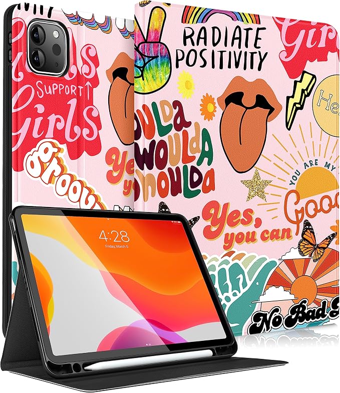 Uppuppy for iPad Pro 12.9 Case Kids Folio PU Leather Cover with Apple Pencil Holder Auto Sleep/Wake Adjustable Angles for iPad Pro 12.9 6th/5th/4th/3rd Gen Sun Moon Black