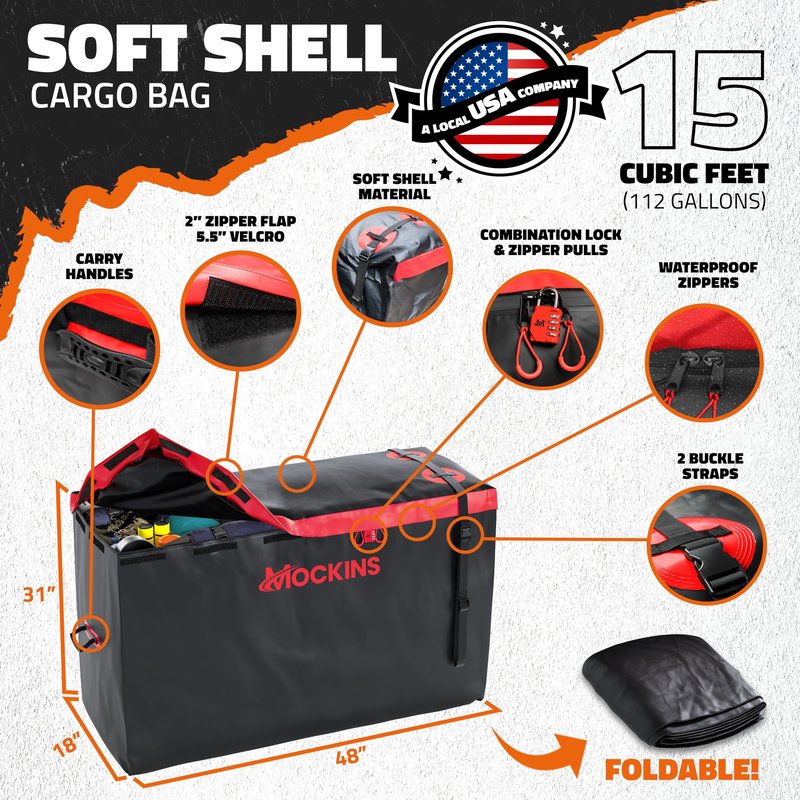 Mockins 15 Cu Ft Trailer Hitch Cargo Carrier Bag with 4 Packing Cubes