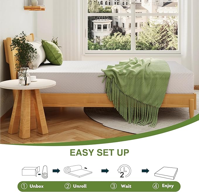 EGOHOME 5 Inch Full Size Mattress for Kids, Memory Foam Mattress with Cooling Green Tea Gel, Relieve Pressure with Medium Firm Support, CertiPUR-US Certified, 75''L x 54''W, White