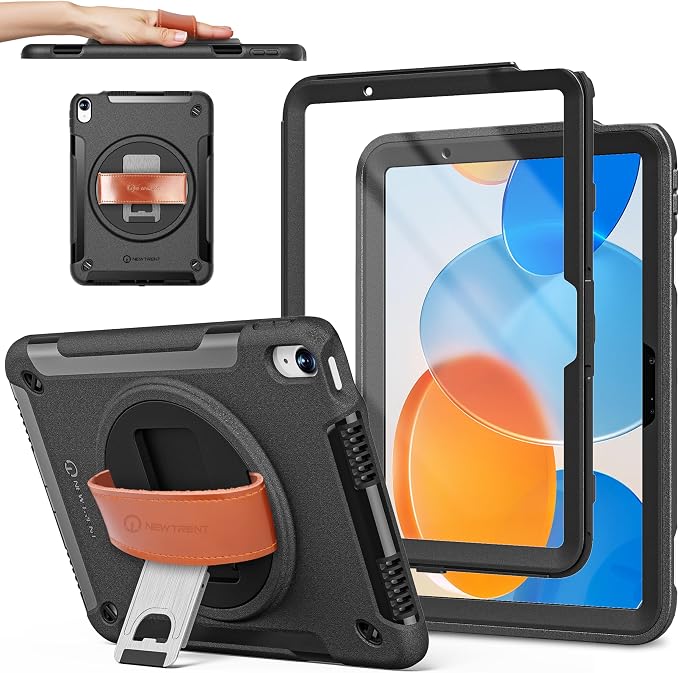 New Trent Original Rugged Case for iPad 11 (A16) 11-inch (2025) &amp iPad 10th Gen 10.9-inch (2022) | 360° Rotating Kickstand Genuine Leather Hand Strap Built-in Screen Protector Heavy-Duty Protec