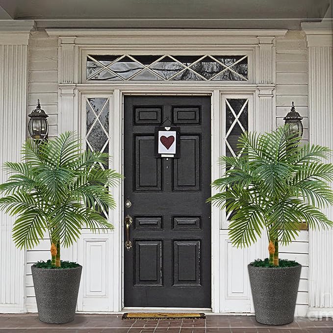 Artificial Palm Tree Indoor Plant Tall Fake Tropical Palm Tree in Pot with Real Bark Design Faux Areca Palm Tree for Home Office Living Room Bedroom Farmhouse Modern Outdoor Decor (13 Leaves 4 FT)