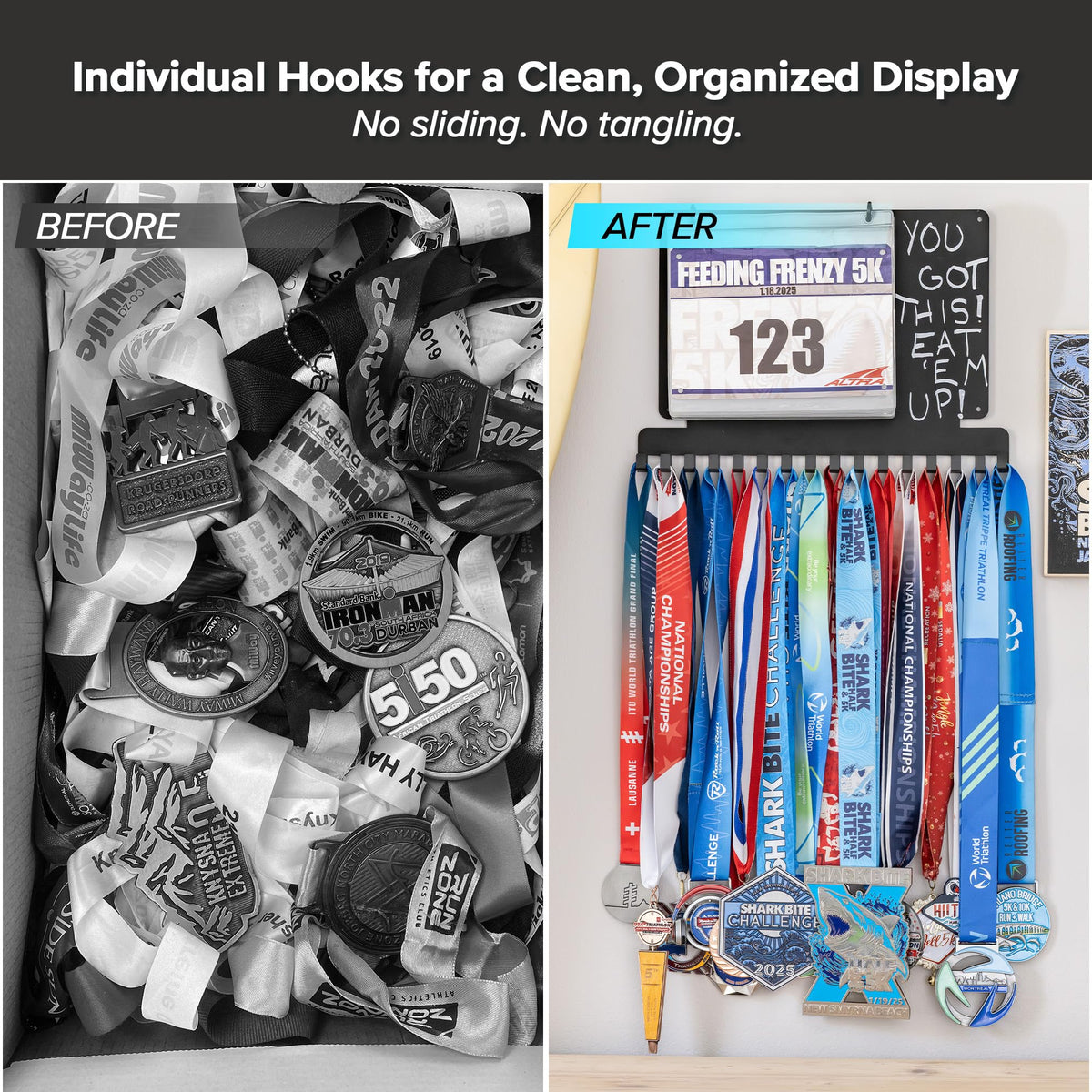 Stekja Running Medal Hanger Display with Race Bib Holder, Gift for Runners