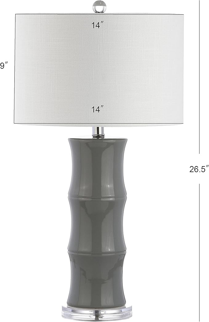 JONATHAN Y 26.5" Gray Ceramic Table Lamp for Living Room, Bedroom Nightstand, White Linen Drum Shade, Bamboo Design Modern Bedside Desk Lamp with LED Bulb Included (JYL3015B)