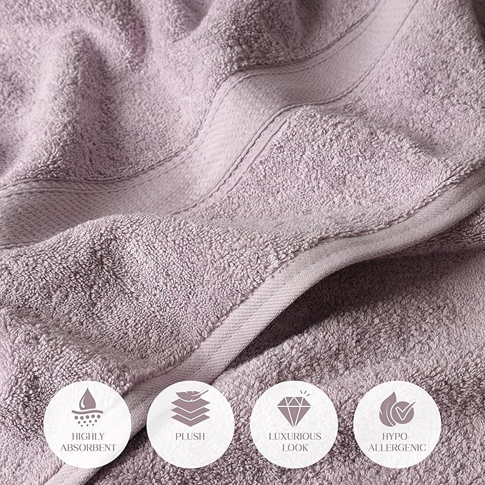Superior Egyptian Cotton Pile 6 Piece Towel Set, Includes 2 Bath, 2 Hand, 2 Face Towels/Washcloths, Ultra Soft Luxury Towels, Thick Plush Essentials, Guest Bath, Spa, Hotel Bathroom, Purple