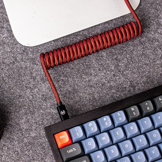 Keychron Custom Coiled Aviator USB-C Cable Black 5-Pin (GX12) Detachable Metal Connector USB-A Adapter Durable Braided Cable for Mechanical Keyboards Charging &amp Data Transfer