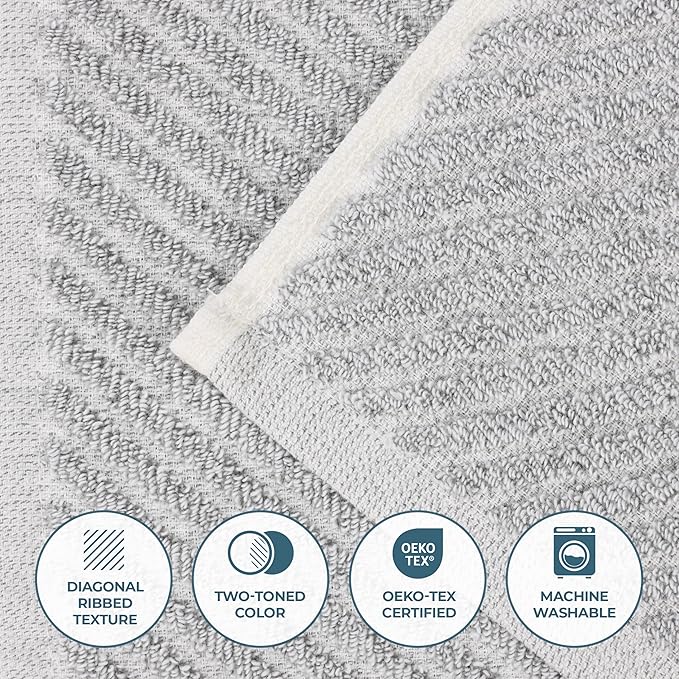 Superior Amelia Viscose Cotton Blend Medium Weight Towels, for Bathroom, Shower, Spa, Plush, Quick Dry, Ultra-Soft Towels, Bath Essentials, Ribbed Design, 9 Piece Assorted Towel Set, Platinum