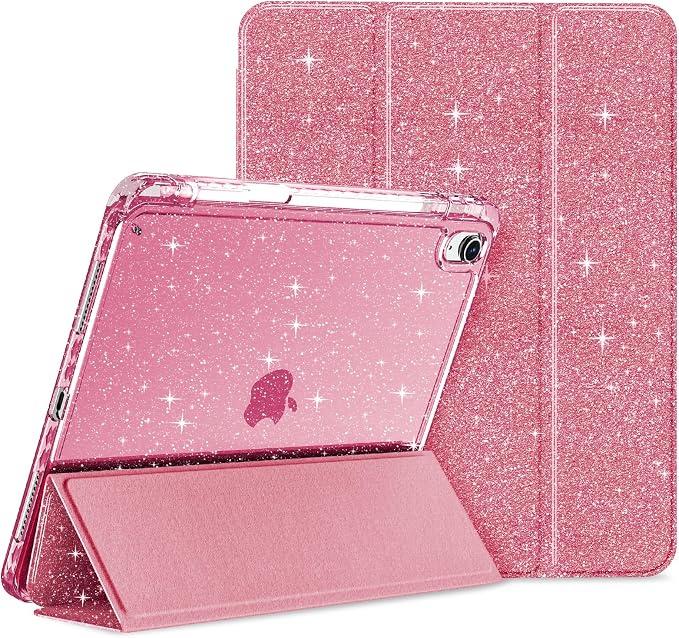Case for iPad Air 11-inch (M4 2026/ M3 2025/ M2 2024)&amp 10.9-inch (5th/ 4th Gen) 2022/2020 Glittering Sparkly Slim Stand Cover with Clear Back Pencil Holder&amp Shockproof Protection (Black)