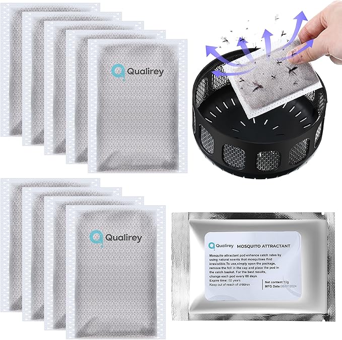 Qualirey 10 Pack Mosquito Attractant in Bulk, Lure for Bug Zapper Bait Refill Compatible with All Mosquito Trap Enhances Catch Rates for Indoor Outdoor Traps, Safe and Long Lasting