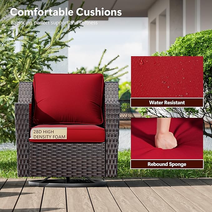 Outdoor Swivel Chairs Set of 2, Luxury Wicker Patio Chair with Wide Armrest, Thickened Cushions, Outdoor Rattan Furniture for Deck, Porch Use
