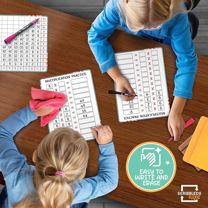 SCRIBBLEDO Multiplication Math 9”x12” Small White Board Dry Erase Sheets Math Manipulatives 3rd Grade Multiplication Times Table Chart Math Supplies Teacher Students Classroom Pack of 10 Sheets