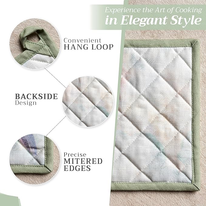 Maison d' Hermine Pot Holders Set 100% Cotton Heat Resistant Potholders 8" x 8" Hot Pads with Loop BBQ, Cooking, Baking, Grilling, Kitchen, Handling Hot Pans Spring/Summer (Pack of 2, Flying Birds)