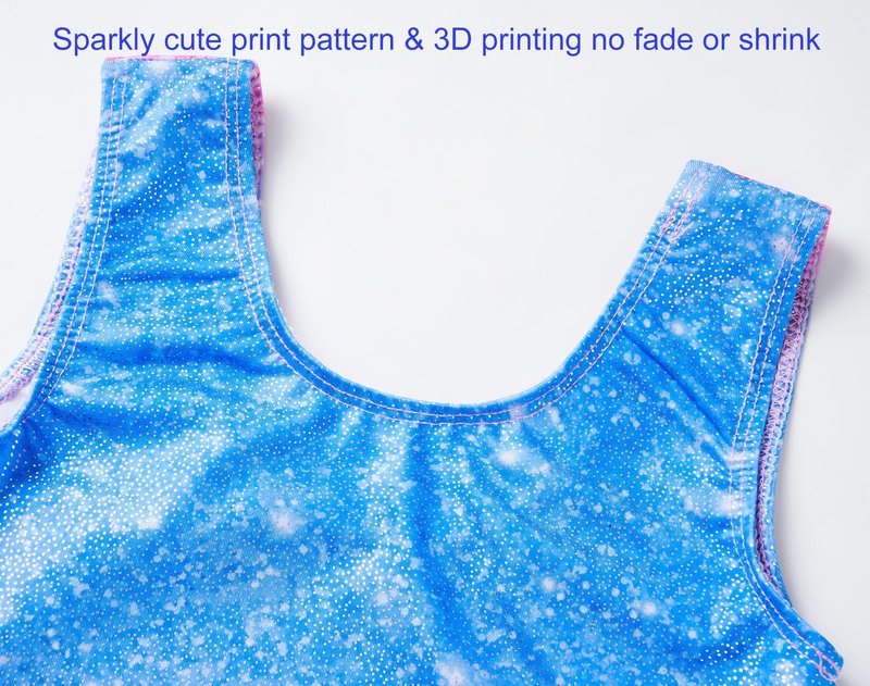 Domusgo Gymnastics Leotards for Girls 8-9 Years Old Blue Pink Star Sky Sparkly One Piece Tumbling Outfits