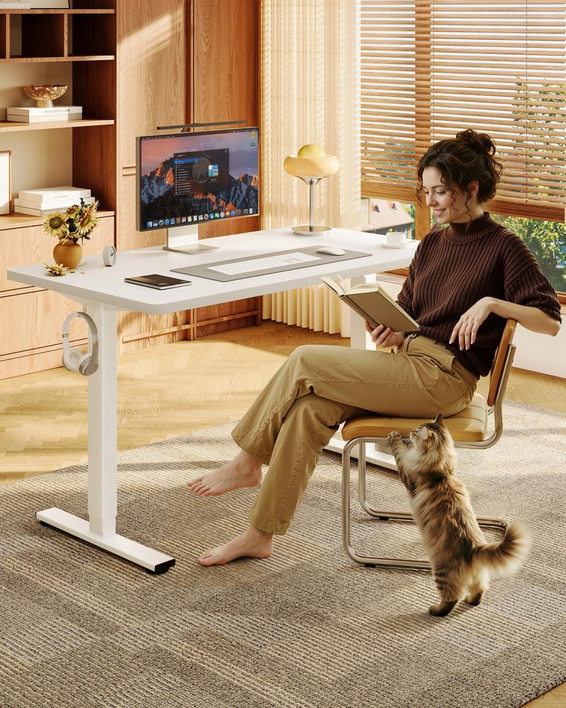 FLEXISPOT EN1 One-Piece Standing Desk, 48"x24" Seamless Desktop Electric Height Adjustable Desk for Home Office, Multi-Monitor Setups & Easy Assembly, White