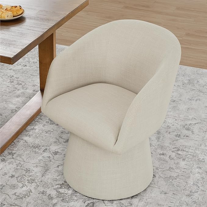 Swivel Dining Chairs Set of 1, Upholstered Mid Century Modern Deskchair with Barrel Back, Linen Fabric Kitchen Chairs for Dining Room, Bedroom, Dressing Room, Linen