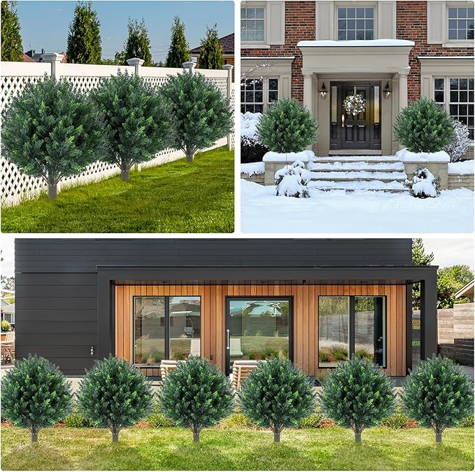 2-Pack Artificial Cypress Topiary Busges :Stake-in UV Resistant & Fade-Proof Topiary with PE Needles for Porch, Garden, Front Yard - Realistic Chartreuse, 25"