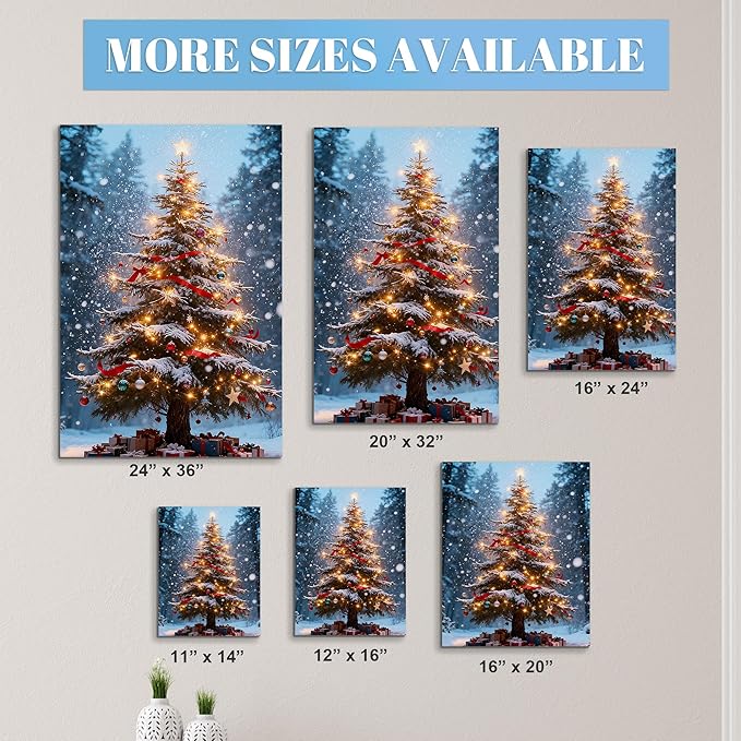 Framed Christmas Pictures Wall Decor,Vintage Pine Tree Prints,Winter Christmas Canvas Wall Art Decoration for Bedroom Bathroom Living Room Rustic Xmas Holiday Gifts (Christmas Tree 16, 16'' X 24'')