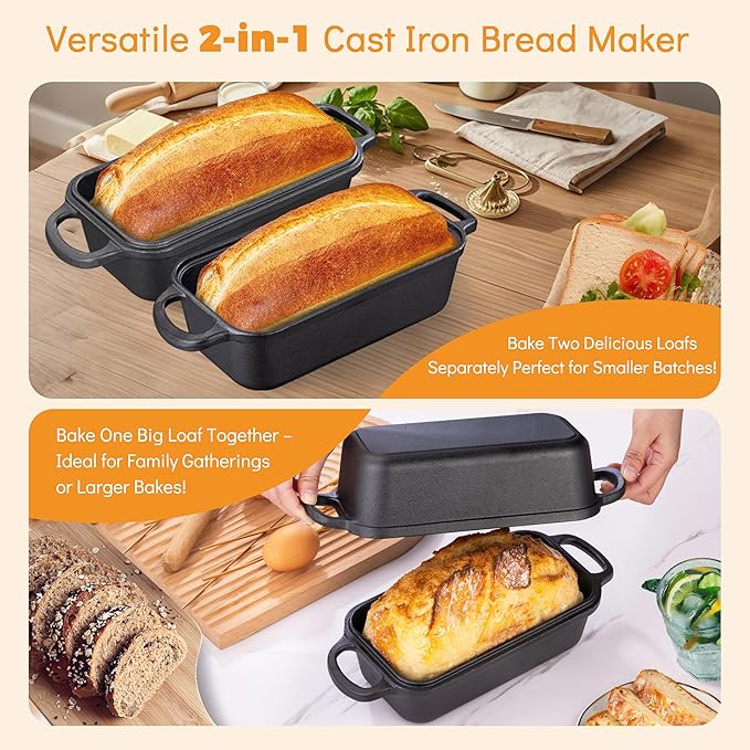 GRMImosa Cast Iron Loaf Pan with Lid, 9x5 Inch Sourdough Baking Pan