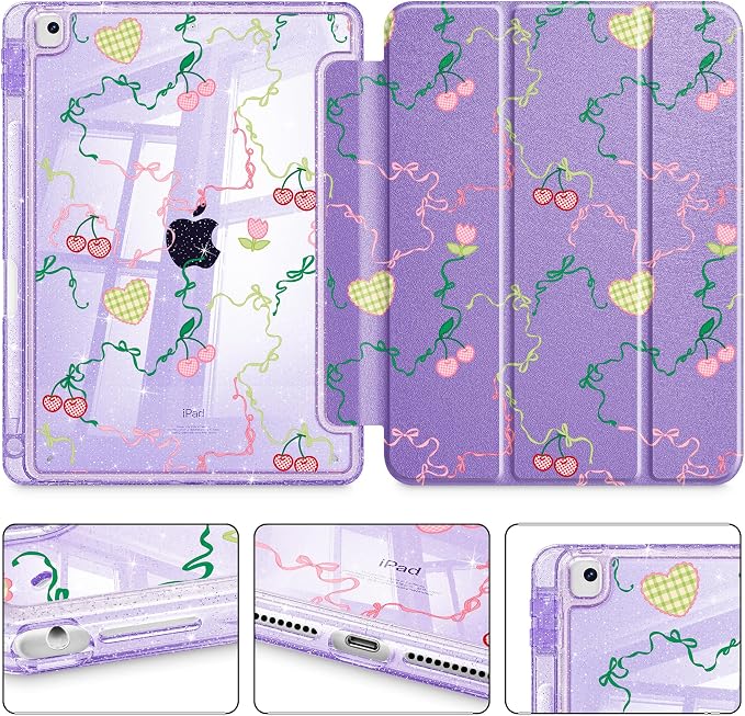 Mektron Sparkly Case for iPad 10.2 inch Glitter Tablet Cases for iPad 9th Gen 2021/8th Gen 2020/7th Gen 2019 Cover with Shiny Clear Back Shell Foldable Bling Smart Cover Blue Floral
