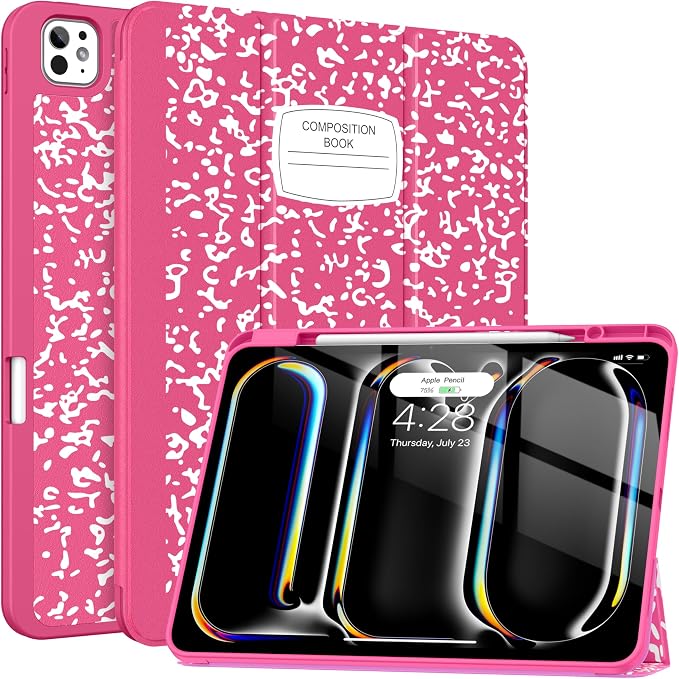 Soke Case for New iPad Pro 13 Inch (M5/M4 2025/2024 Release) with Pencil Holder Trifold Stand Shockproof [Support Apple Pencil Charging + Auto Wake/Sleep] Soft TPU Back Cover Book Black