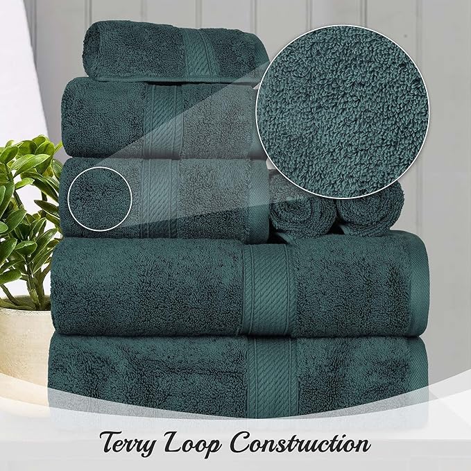 Superior Egyptian Cotton Pile 10 Piece Towel Set, Includes 2 Bath, 4 Hand, 4 Face Towels/Washcloths, Ultra Soft Luxury Towels, Thick Plush Essentials, Guest Bath, Spa, Hotel Bathroom, Teal