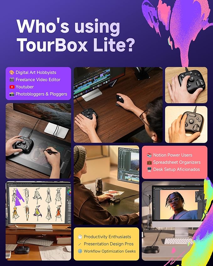 TourBox Lite Bluetooth - Drawing Bundle with Device & Clip Studio Paint Debut (Activation Card), Artist Go-to Compact Macro Keypad Editing Keyboard with Custom Software - CSP Starter Wireless Kit
