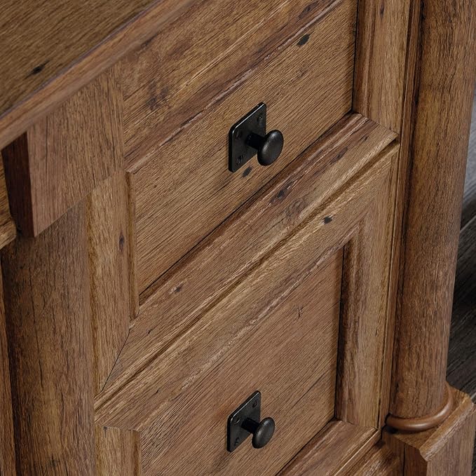 Sauder Palladia Computer Desk with Drawers, Home Office Desk with File Cabinet Storage Drawer, Cable Management, Keyboard Tray, in Vintage Oak finish