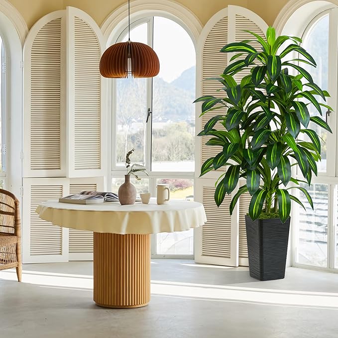 Artificial Dracaena Plant 6FT Tall - Fake Tree with Black Planter - Faux Yucca Tall Fake Floor Plant in Pot - Artificial Trees for Home Bedroom Office Indoor Living Room Decoration