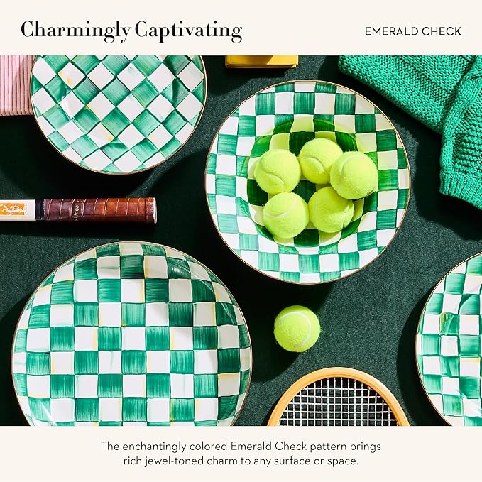 MACKENZIE-CHILDS Enamel Serving Bowl, Enamel Serveware Bowl, 12 Inches, Green-and-White Emerald Check