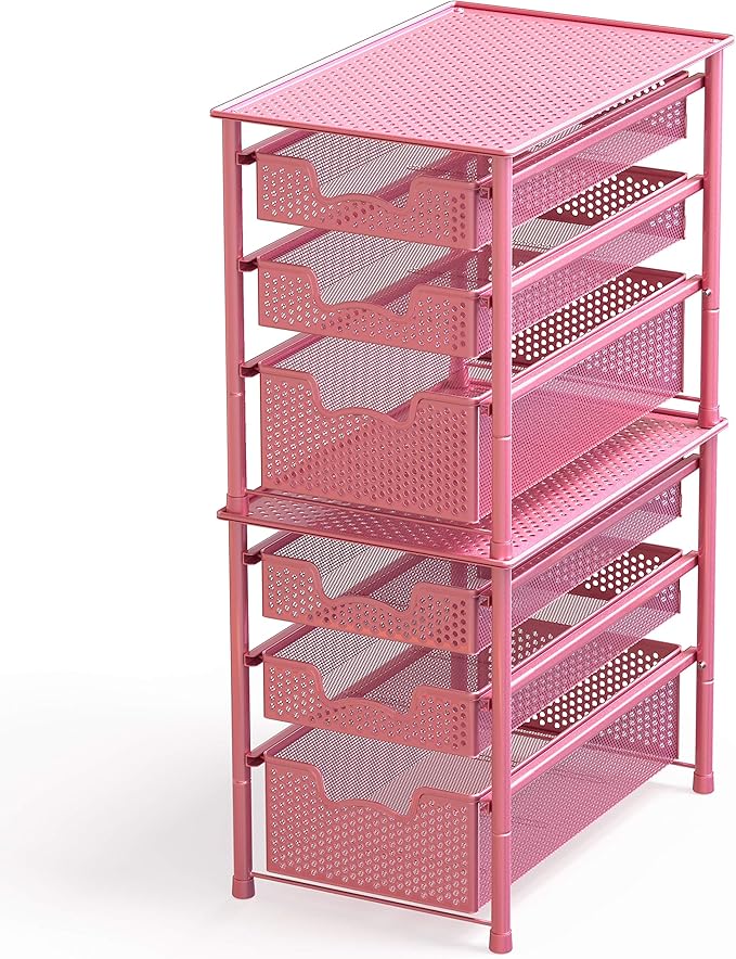 Simple Houseware Stackable 3 Tier Sliding Basket Organizer Drawer, Pink