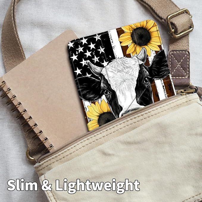 for iPad 10.2 &amp 10.5/iPad 9th/8th/7th Generation 10.2 2021 2020 2019 Case Mutil Angles Folding Y-Shaped Stand Cover with Pencil Holder Auto Wake/SleepAmerican Flag and Cow