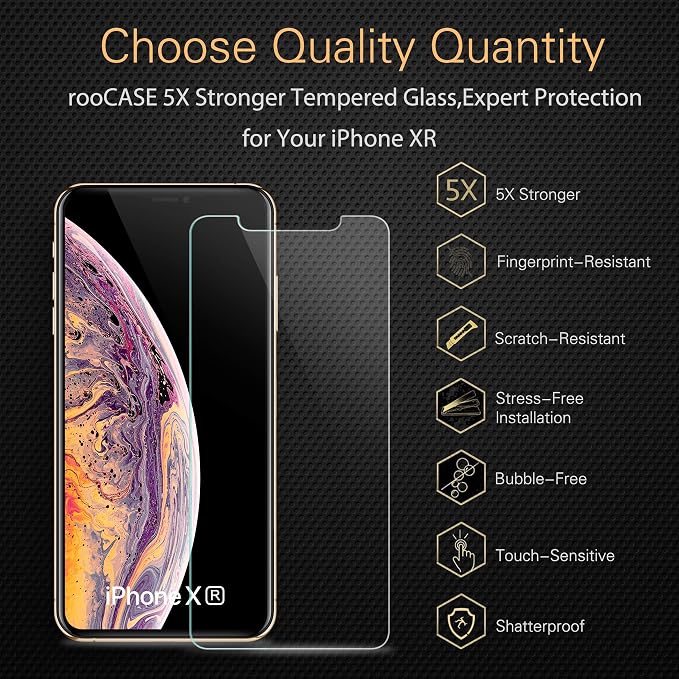 rooCASE 3-Pack Screen Protector for iPhone 11 / iPhone XR [Force Resistant Up to 44 Pounds] Tempered Glass Screen Protector for iPhone 11 (2019) / iPhone XR (2018) [Case Friendly]