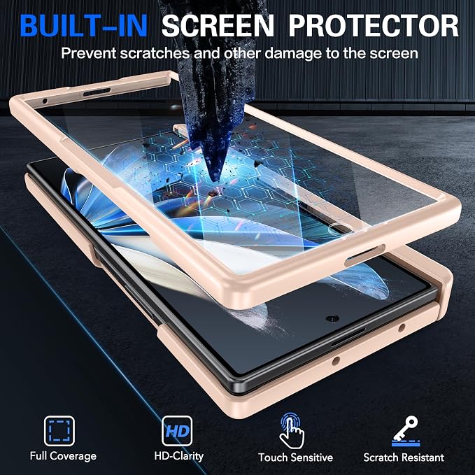 Magnetic for Samsung Galaxy Z Fold 7 Case+Screen Protector | [Hinge Protection] [Kickstand][Compatible with MagSafe] Full Body Protective Phone Case for Galaxy Z Fold 7 Gold