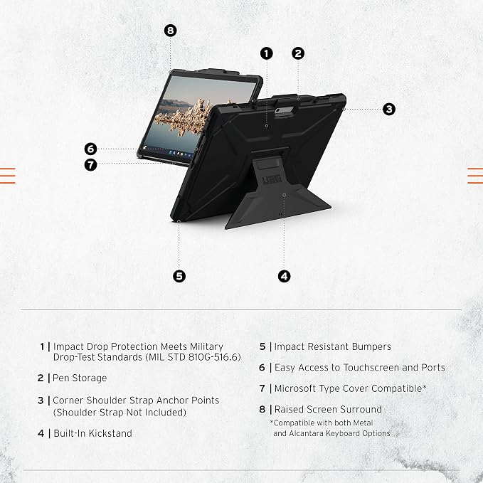 URBAN ARMOR GEAR UAG Designed for Microsoft Surface Pro 13 12/11 Edition Case with Built-in Kickstand &amp Pen Holder Compatible with Type Cover Keyboard Rugged Protective Cover Metropolis Black