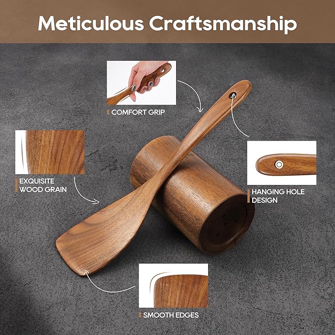 KLYRO 5 PCS Wooden Spatula Set, Natural Teak Wooden Spoons for Cooking, Nonstick Cookware Safe Kitchen Utensils Set, Durable & Elegant Cooking Utensils Gift Set