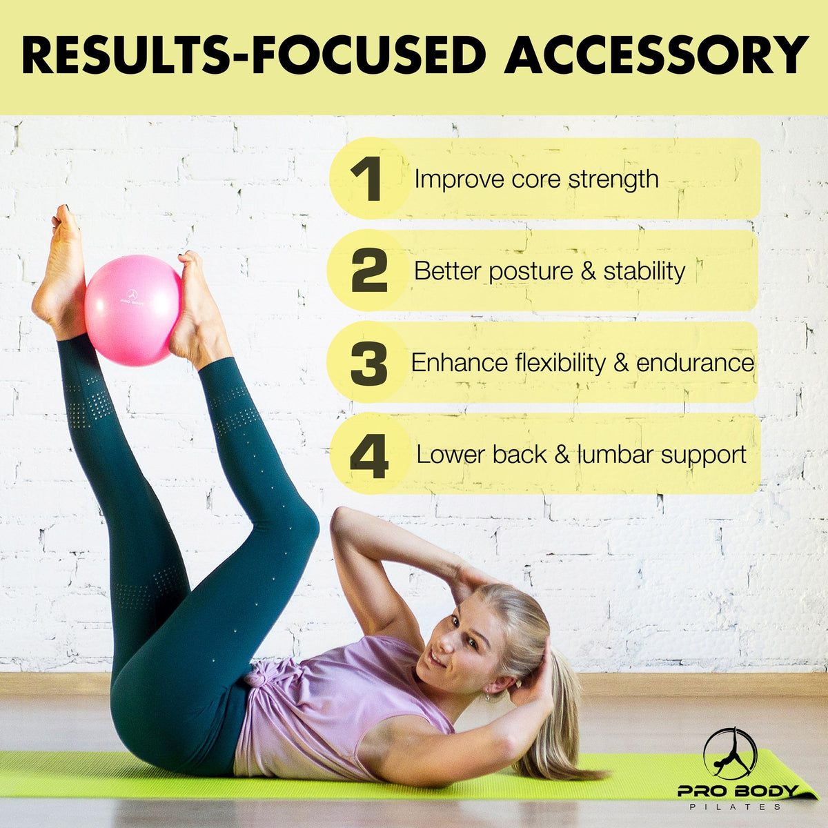 ProBody Pilates Small Exercise Ball with Pump - 9 Inch Workout Ball for Stability, Barre, Yoga, Core & Physical Therapy