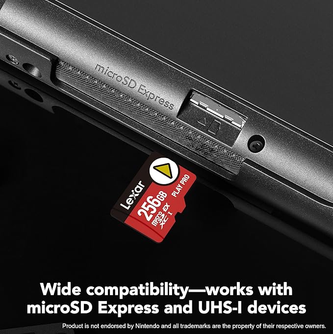 Lexar 256GB Play PRO microSD Express Card, UHS-I, C10, U3, V30, Full HD, 4K, Up to 900/600 MB/s Memory Card, Compatible w/Nintendo-Switch 2, ASUS ROG Ally, Steam Deck, Gaming (LMSXPS0256G-BNNNU)