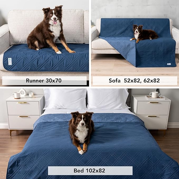 PetAmi Waterproof Couch Cover for Dogs, Reversible Furniture Cover Sofa Protector for Pet Cat Bed, Washable Blanket Dog Cover for Couch Seat, 68x82 Blue