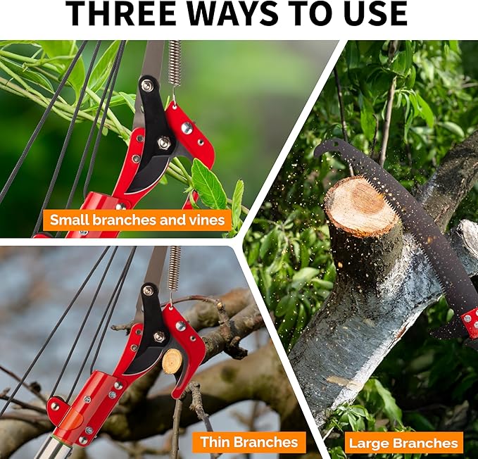 VINGLI 30ft Manual Pole Saws for Tree Trimming, Extendable Tree Trimmers Long Handle Pruner, Sharp Steel Blade and Scissors with Lightweight 9 Fiberglass Handles for Pruning Palms and Shrubs
