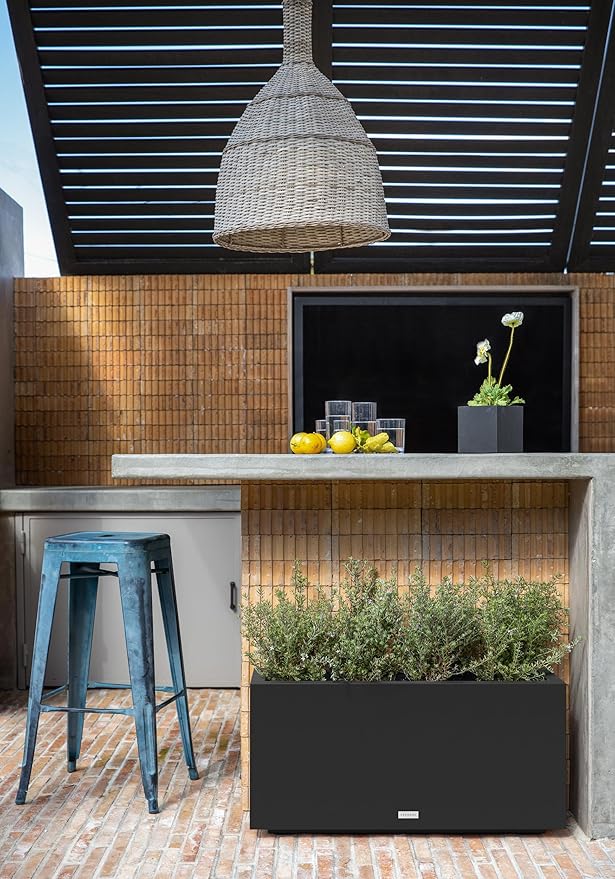 Veradek Block Series Long Box Planter - Large Rectangular Planter for Indoor or Outdoor Patio/Porch | Durable All-Weather Use with Drainage Holes | Modern Décor for Tall Plants, Flowers or Shrubs