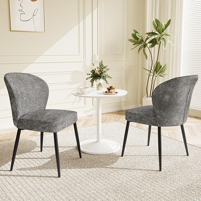 Dining Chairs Set of 4, Modern Fabric Dining Room Chairs with Curved Backrest Well-Padded Seat, Upholstered Kitchen Chairs for Living Dining Room, Grey