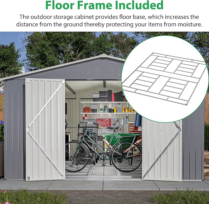 11x13ft Outdoor Metal Storage Shed,Steel Utility Tool Shed Storage House with Double Lockable Doors & Air Vent for Backyard Garden Patio Lawn Gray