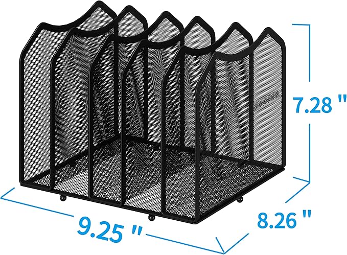 Simple Trending Mesh Desktop File Sorter Organizer, 5-Section Bookshelf for Desk Home Office, Black